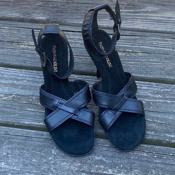 Enzo Angiolini genuine black leather heels size 6 Made in Brazil ankle strap - Picture 3 of 15